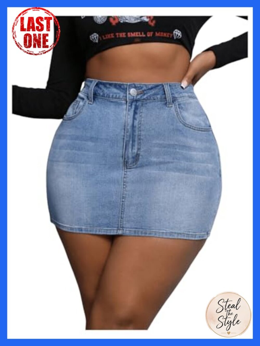 Women's Plus Size High Waist Mini Denim Skirt with Stretch